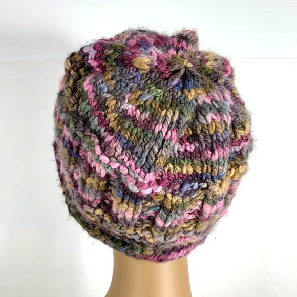 Handmade Knitted Crochet Multicolor Wool Blend Granny Beanie Hat For Adults - Picture 5 of 8